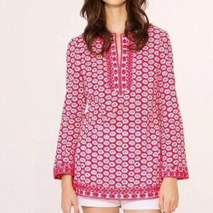 Tory Burch Jayne Nantucket Red Daisy Floral Embroidered Cotton Tunic